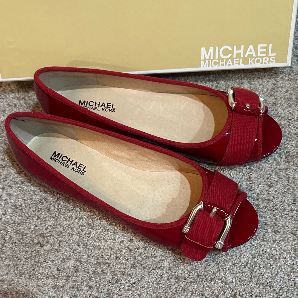 Michael Kors Cherry Red Buckle Flats